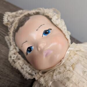 Vintage‎ Mid-Century Soft Body Baby Doll Hand Painted Unique Lace Collectible